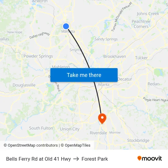 Bells Ferry Rd at Old 41 Hwy to Forest Park map
