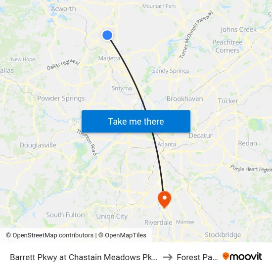 Barrett Pkwy at Chastain Meadows Pkwy to Forest Park map