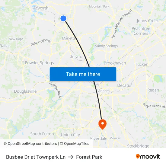 Busbee Dr at Townpark Ln to Forest Park map