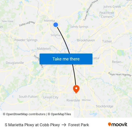 S Marietta Pkwy at Cobb Pkwy to Forest Park map