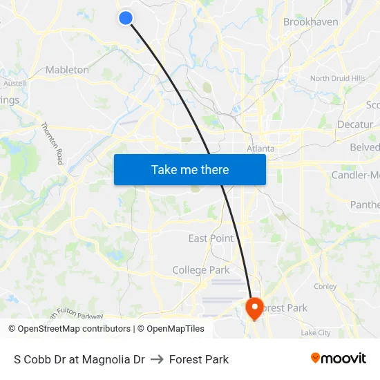 S Cobb Dr at Magnolia Dr to Forest Park map