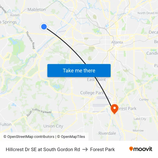Hillcrest Dr SE at South Gordon Rd to Forest Park map