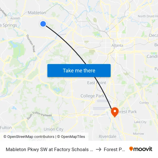 Mableton Pkwy SW at Factory Schoals Rd S to Forest Park map