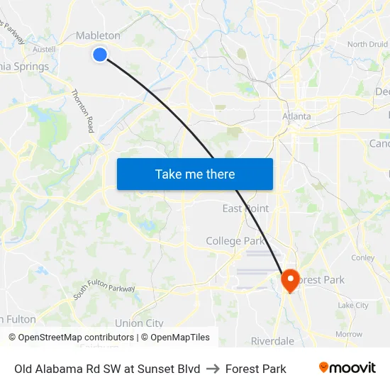 Old Alabama Rd SW at Sunset Blvd to Forest Park map