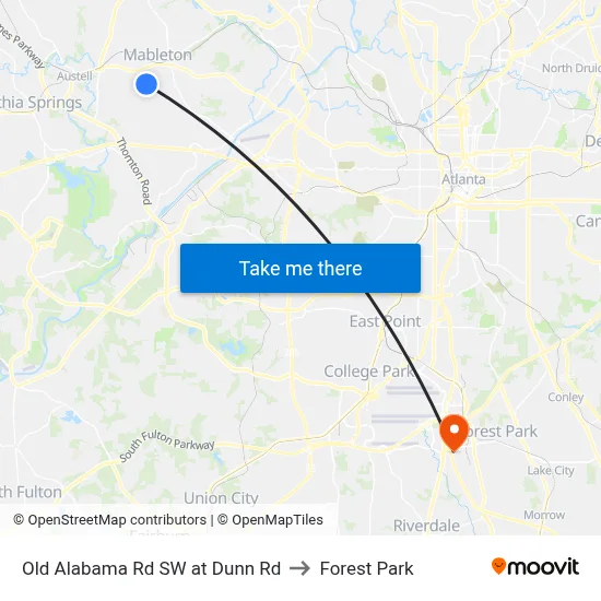 Old Alabama Rd SW at Dunn Rd to Forest Park map