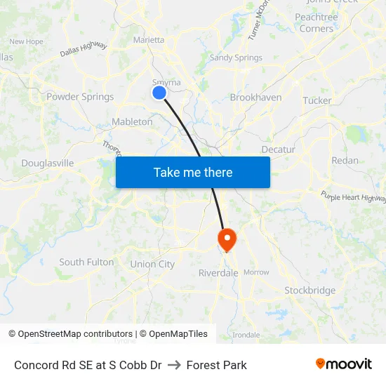 Concord Rd SE at S Cobb Dr to Forest Park map