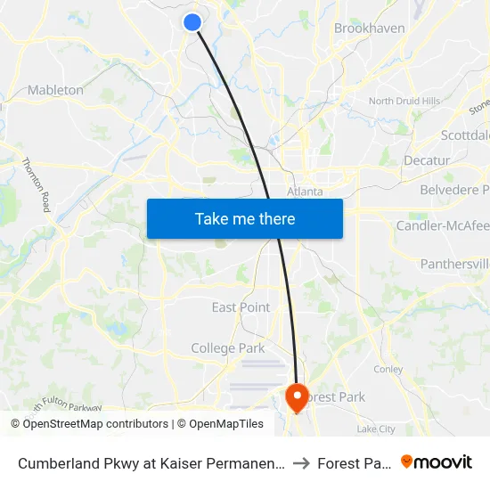 Cumberland Pkwy at Kaiser Permanente to Forest Park map