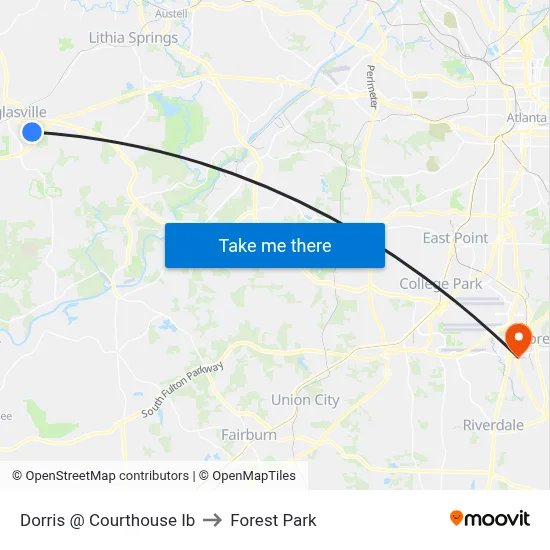Dorris @ Courthouse Ib to Forest Park map