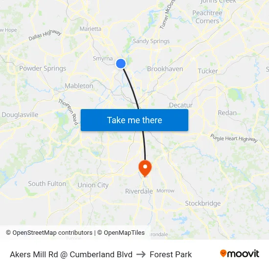 Akers Mill Rd @ Cumberland Blvd to Forest Park map