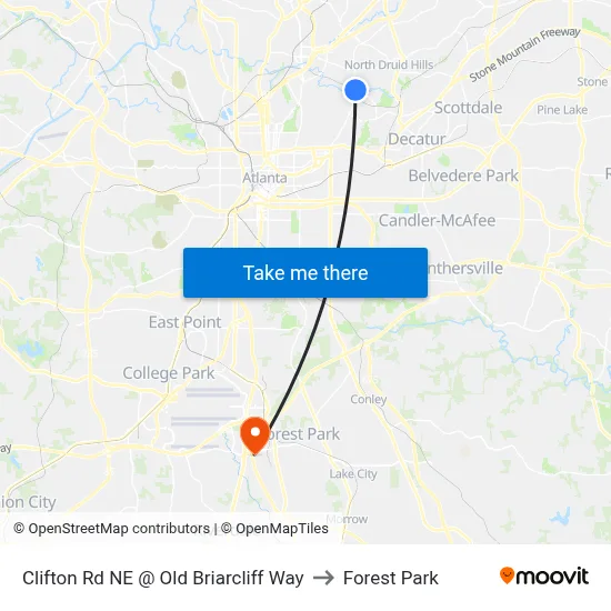 Clifton Rd NE @ Old Briarcliff Way to Forest Park map