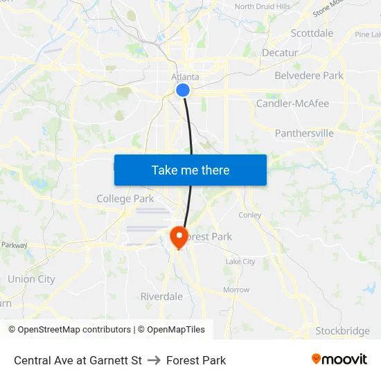 Central Ave at Garnett St to Forest Park map