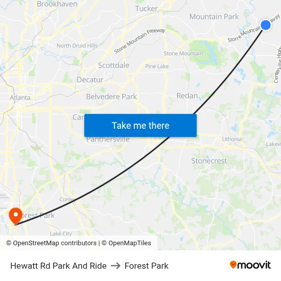Hewatt Rd Park And Ride to Forest Park map