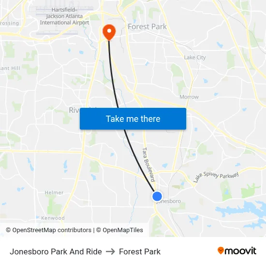 Jonesboro Park And Ride to Forest Park map