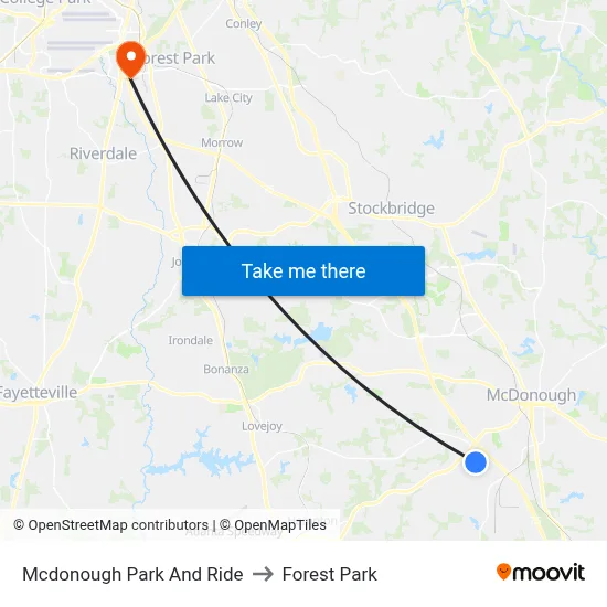 Mcdonough Park And Ride to Forest Park map