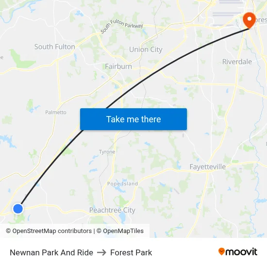 Newnan Park And Ride to Forest Park map
