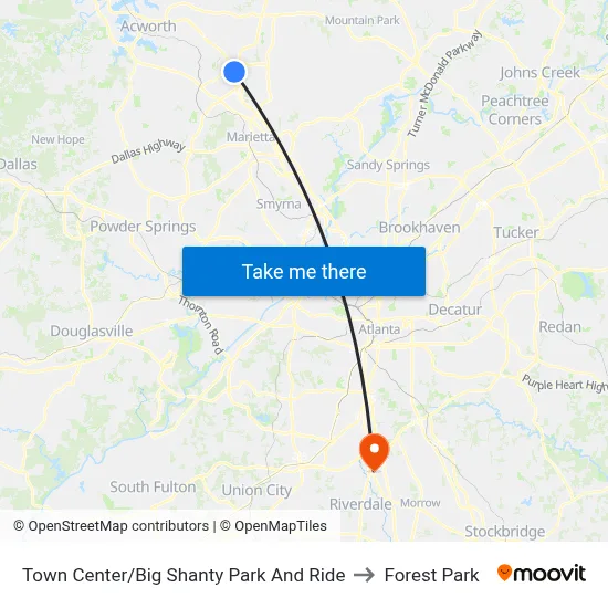 Town Center/Big Shanty Park And Ride to Forest Park map