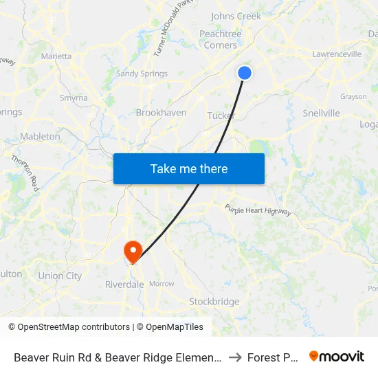 Beaver Ruin Rd & Beaver Ridge Elementary to Forest Park map
