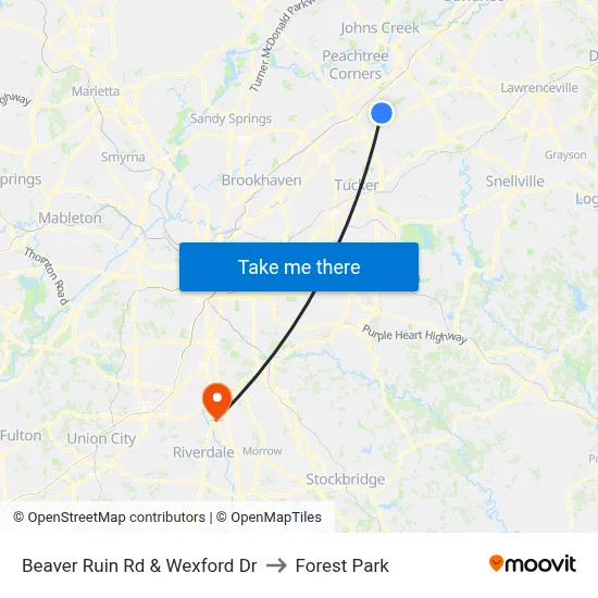 Beaver Ruin Rd & Wexford Dr to Forest Park map