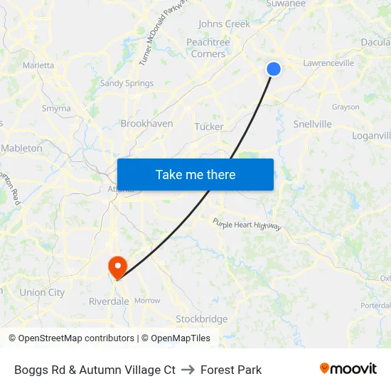Boggs Rd & Autumn Village Ct to Forest Park map