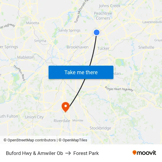 Buford Hwy & Amwiler Ob to Forest Park map
