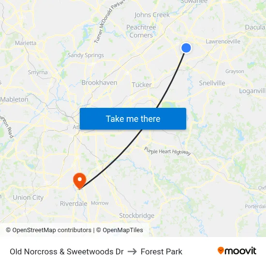 Old Norcross & Sweetwoods Dr to Forest Park map