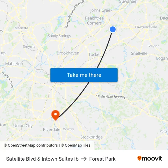 Satellite Blvd & Intown Suites Ib to Forest Park map