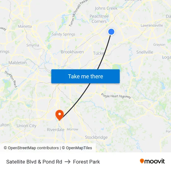 Satellite Blvd & Pond Rd to Forest Park map