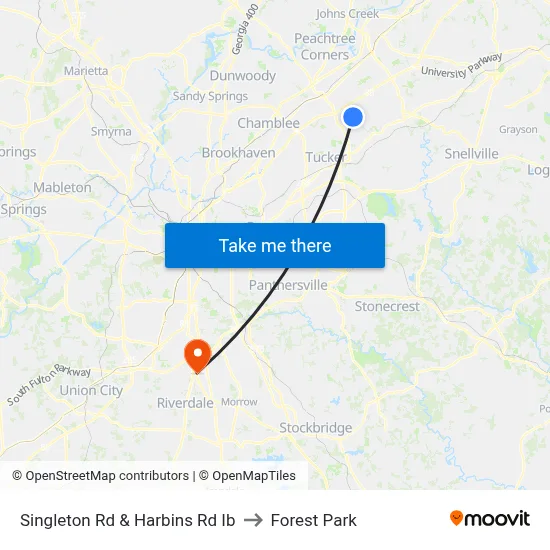 Singleton Rd & Harbins Rd Ib to Forest Park map
