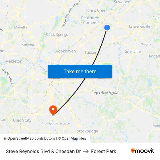 Steve Reynolds Blvd & Chesdan Dr to Forest Park map