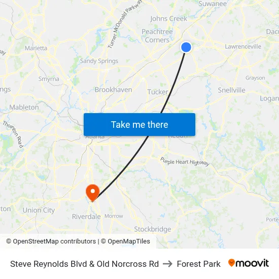 Steve Reynolds Blvd & Old Norcross Rd to Forest Park map