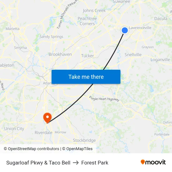 Sugarloaf Pkwy & Taco Bell to Forest Park map