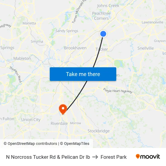 N Norcross Tucker Rd & Pelican Dr Ib to Forest Park map