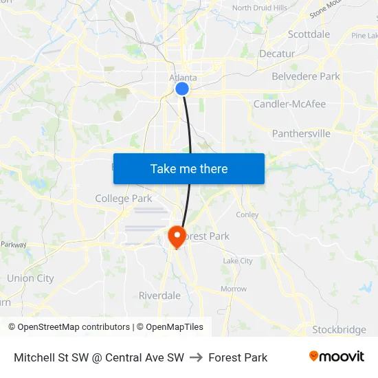 Mitchell St SW @ Central Ave SW to Forest Park map