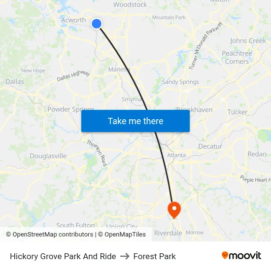Hickory Grove Park And Ride to Forest Park map
