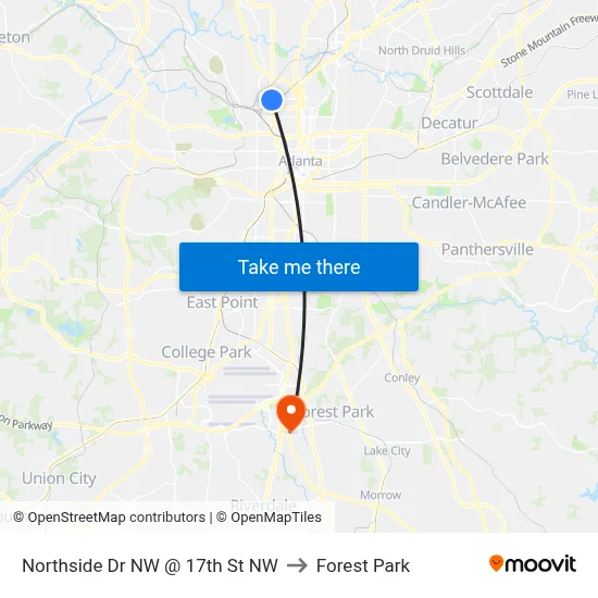 Northside Dr NW @ 17th St NW to Forest Park map