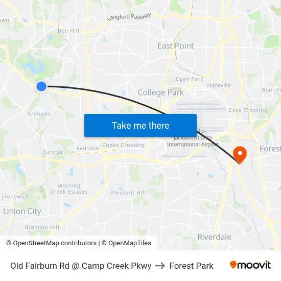 Old Fairburn Rd @ Camp Creek Pkwy to Forest Park map