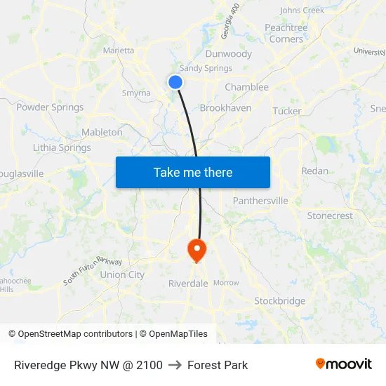 Riveredge Pkwy NW @ 2100 to Forest Park map