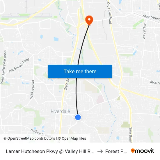 Lamar Hutcheson Pkwy @ Valley Hill Rd SW to Forest Park map