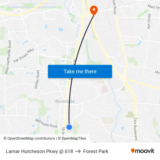 Lamar Hutcheson Pkwy @ 618 to Forest Park map