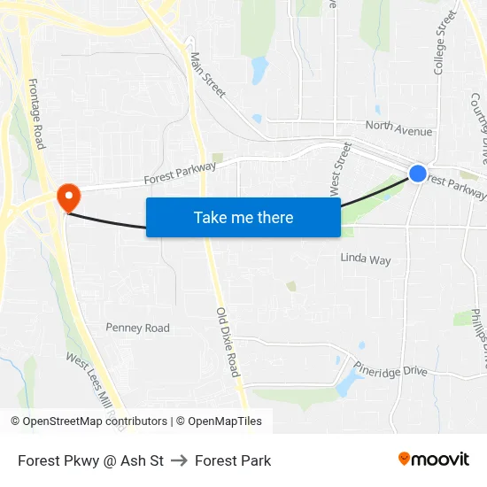 Forest Pkwy @ Ash St to Forest Park map