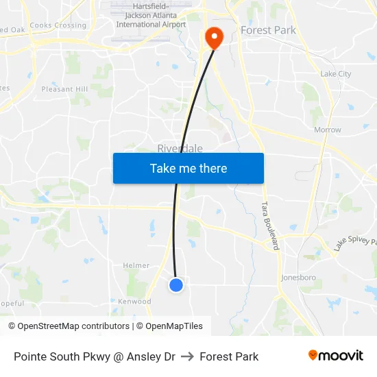 Pointe South Pkwy @ Ansley Dr to Forest Park map