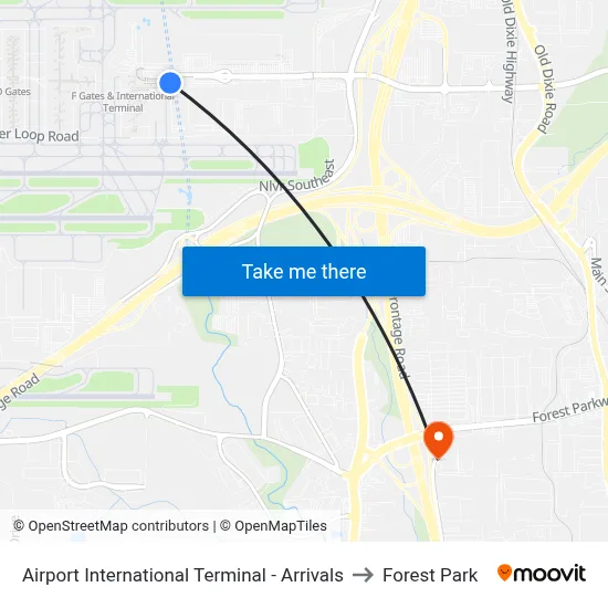 Airport International Terminal - Arrivals to Forest Park map