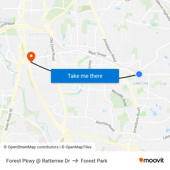 Forest Pkwy @ Ratterree Dr to Forest Park map