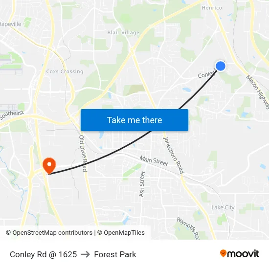 Conley Rd @ 1625 to Forest Park map