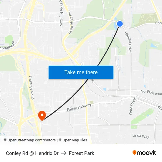 Conley Rd @ Hendrix Dr to Forest Park map