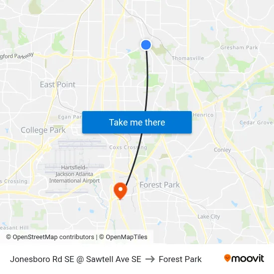 Jonesboro Rd SE @ Sawtell Ave SE to Forest Park map