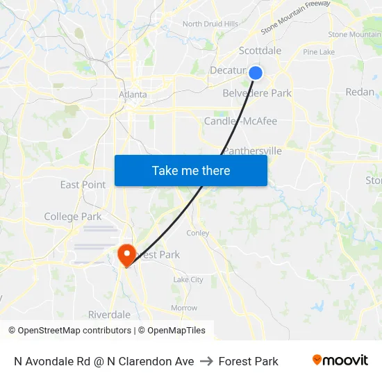 N Avondale Rd @ N Clarendon Ave to Forest Park map