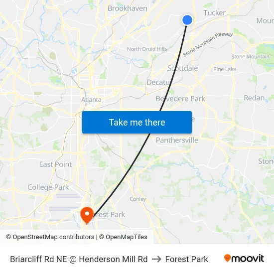 Briarcliff Rd NE @ Henderson Mill Rd to Forest Park map