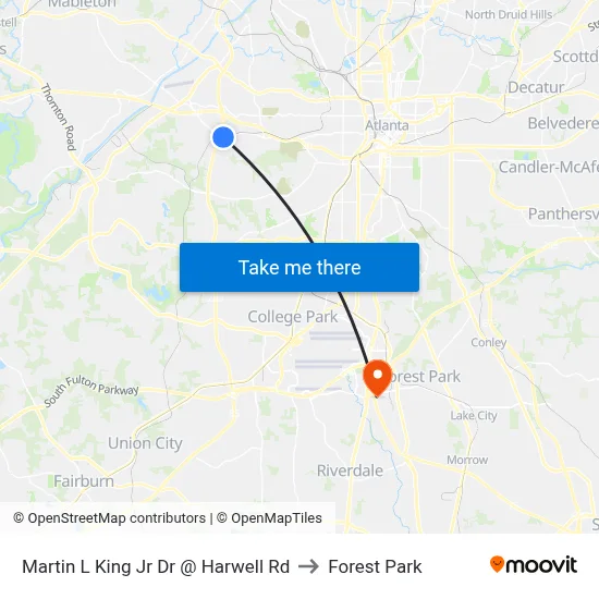Martin L King Jr Dr @ Harwell Rd to Forest Park map
