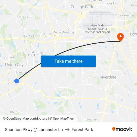 Shannon Pkwy @ Lancaster Ln to Forest Park map